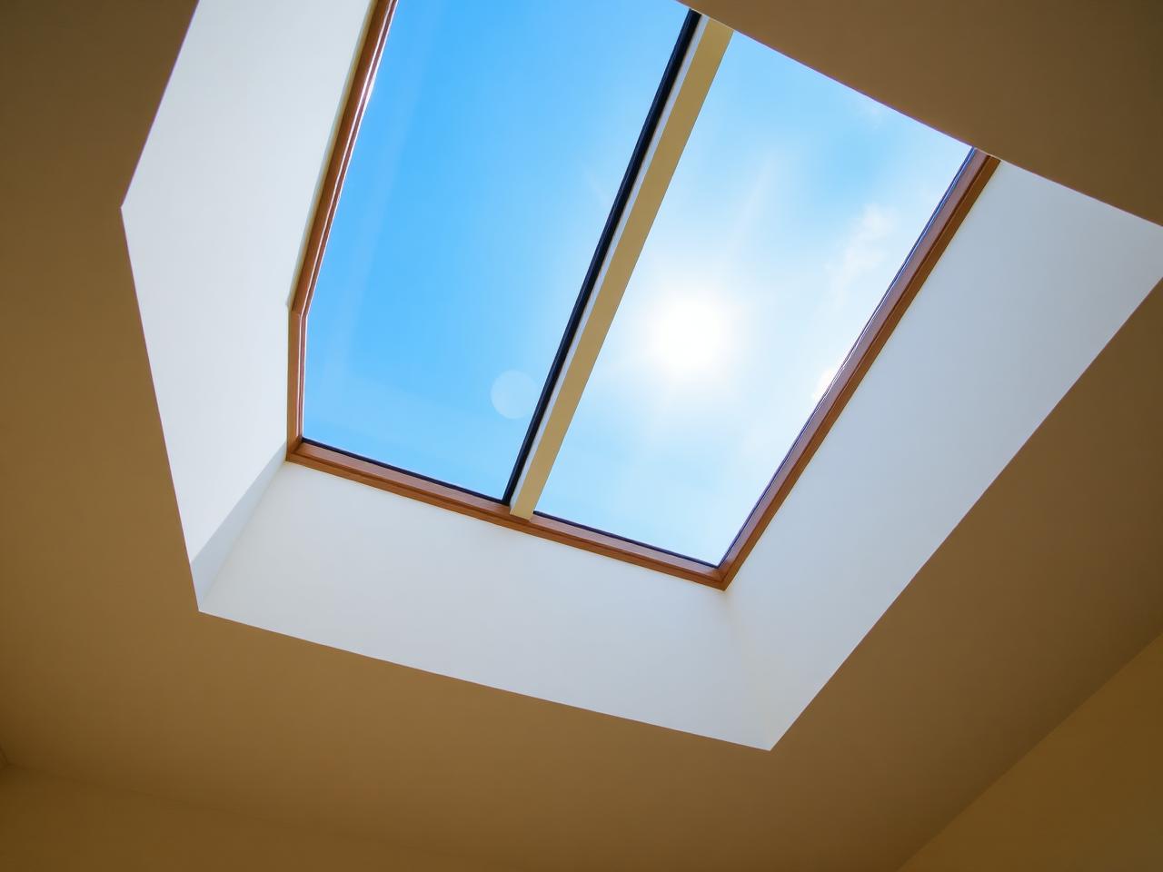 Clean residential skylight with bright blue sky